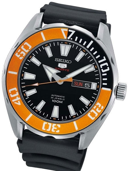 Seiko 5 Sports Automatic 24-Jewel Watch with Black Dial and Sport Strap #SRPC59K1