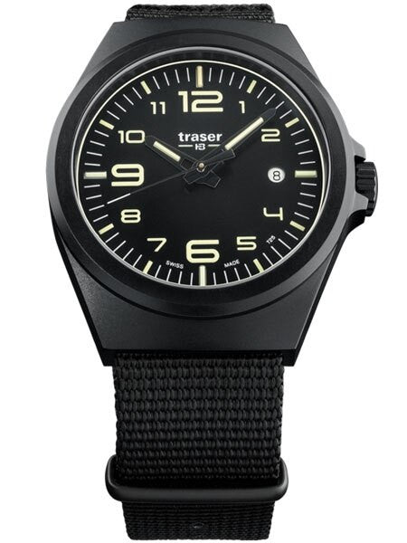Traser P59 Essential M Black Dial Watch w/Trigalight + SuperLuminova #108218
