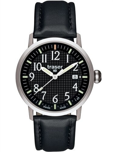 Traser Classic Basic Black Watch with Black Waffle Dial and Leather Strap T4102.740.A2.01