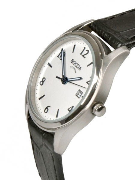 Boccia Mens Quartz Dress Watch with 39mm Titanium Case and Black Leather Strap #3562-01