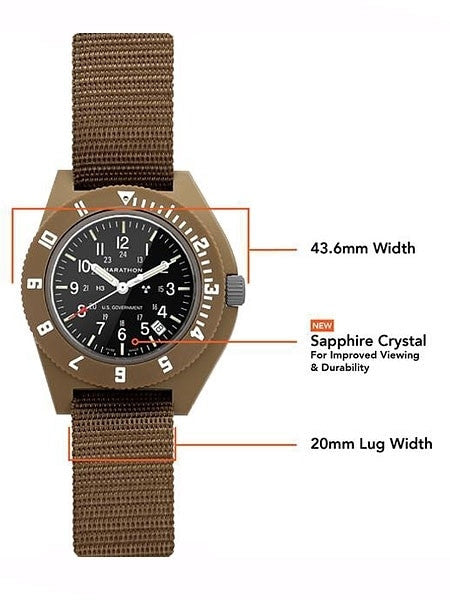 Marathon Swiss Made Quartz Military Navigator Watch with Tritium Illumination #WW194013DT