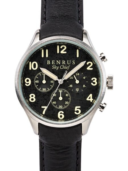 BENRUS 41mm Stainless Steel, Military-Inspired Quartz Sky Chief Chronograph #BR004A