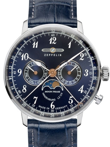 Graf Zeppelin Hindenburg Swiss Quartz Moonphase Calendar Watch #7036-3