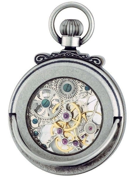Charles-Hubert Mechanical Silver Tone Pocket Watch with Antiqued Case #3869S