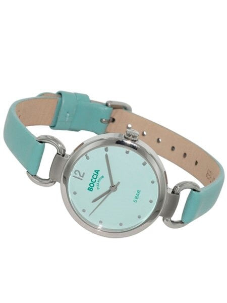 Boccia Ladies Quartz Watch with Aqua-Blue Dial, Titanium Case and Matching Leather Strap #3232-03