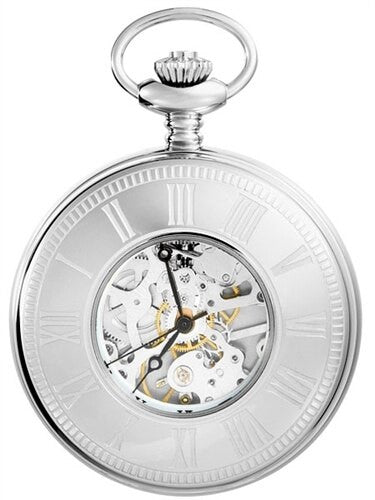Charles-Hubert Mechanical Silver Tone Pocket Watch with Observation Window Lid #3565