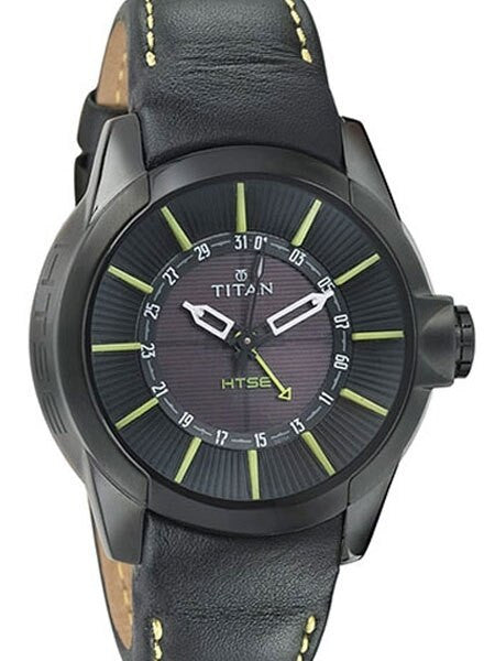 Titan HTSE Solar Powered Quartz Watch with Pointer Date and Leather Strap #1629NL01