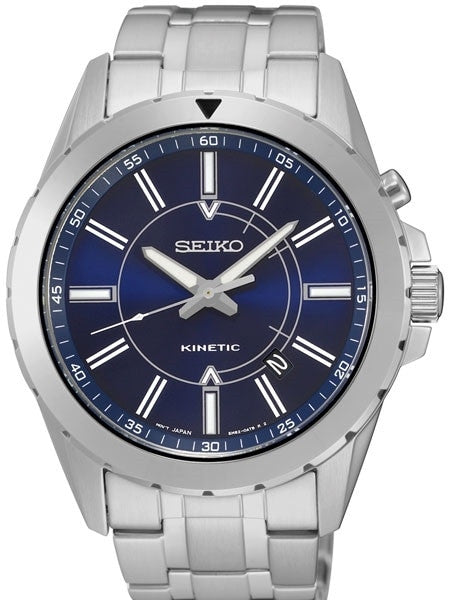 Seiko Kinetic Watch with a 42mm Stainless Steel Case, Blue Dial, and Power Reserve #SKA703