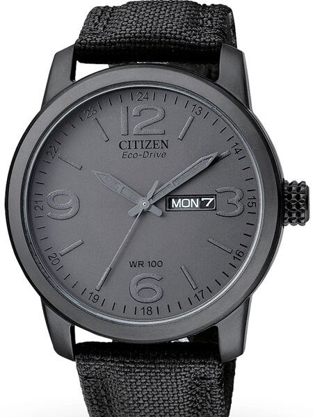 Citizen Eco-Drive Grey PVD Sport Watch with Charcoal Canvas Strap #BM8475-00F