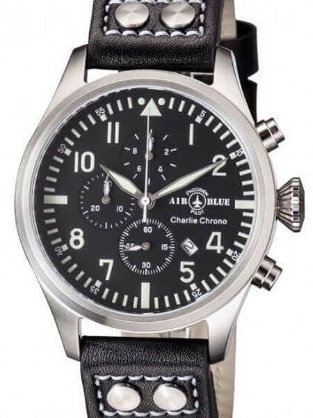 Air Blue Charlie Chronograph Pilot Watch with 44mm Case, Sapphire Crystal #CHARLIECHRONOSS