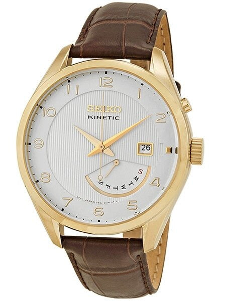 Seiko Core Series Kinetic Watch with 42mm Goldtone Case and Leather Strap #SRN052