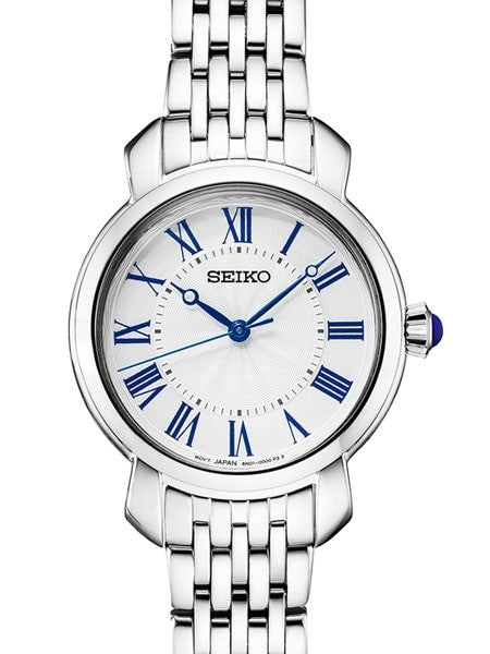 Seiko Ladies Quartz Dress Watch with White Dial, Blue hands and Numerals #SUR629