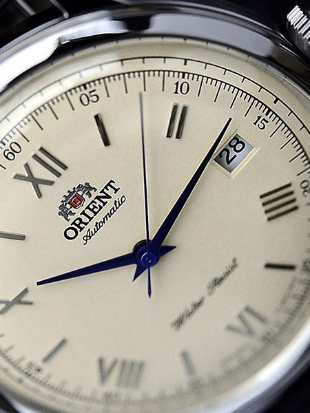 Orient Automatic Dress Watch with Cream Dial, Vibrant Blue Hands #ER2400CN