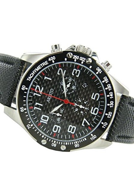 Aristo Aviator Style Quartz Chronograph Watch with Carbon Fiber Dial #4H158