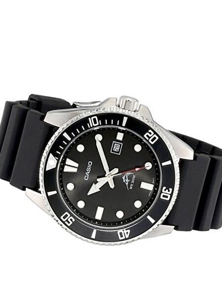 Casio Black Resin Quartz Analog Diver-Style Watch with Rotating