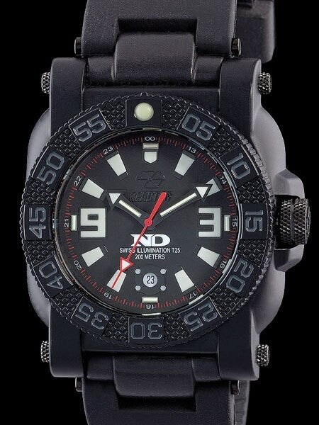 Reactor Gryphon Watch with Never Dark Illumination, Black Nitromid Polymer, Steel Core Case and Rubber Strap #73801