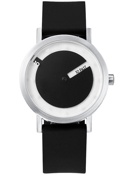 Projects 40mm Silver Till Quartz Watch with Black Silicone Strap #7215SL