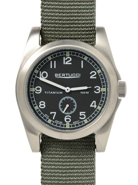 Bertucci A-3T Vintage 42 Titanium Watch with Olive Nylon Strap #13300