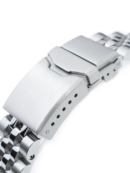 Strapcode 20mm ANGUS-J "Louis" 316L Stainless Steel Watch Bracelet 20mm Straight End, Brushed, Button Chamfer #SS201819B058S