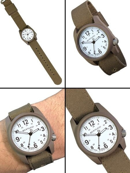Bertucci DX3 Canvas Polycarbonate Unibody Watch, Bark Comfort Band, White Dial - 11087