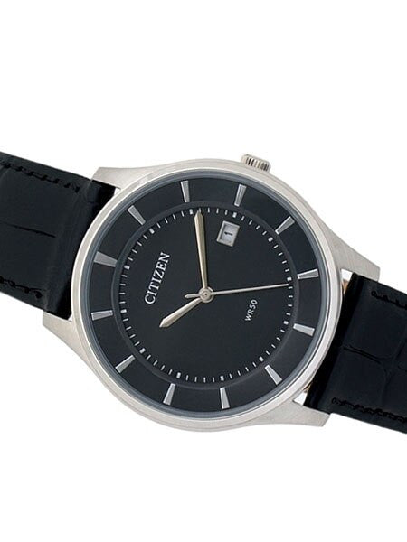 Citizen Thin Quartz Dress Watch with Black Dial and Leather Strap #BD0041-03E