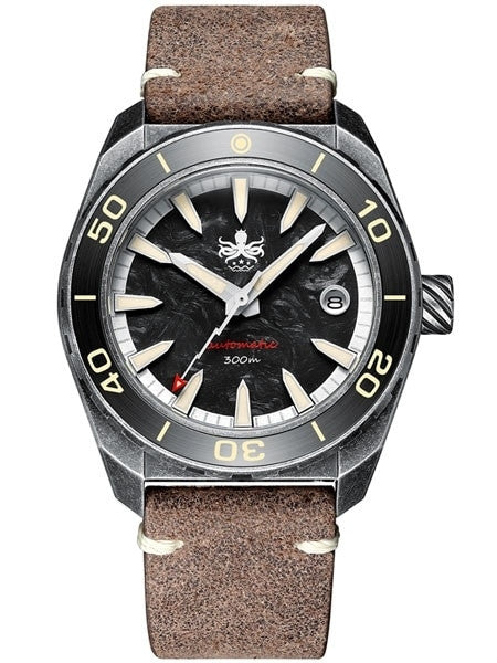 PHOIBOS Black Forged Carbon Dial Proteus 300-M Automatic Dive Watch with AR DD Sapphire Crystal #PY028D
