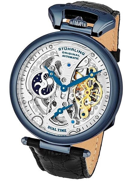 Stuhrling Dual Time Skeleton Automatic Watch with Day/Night Sub