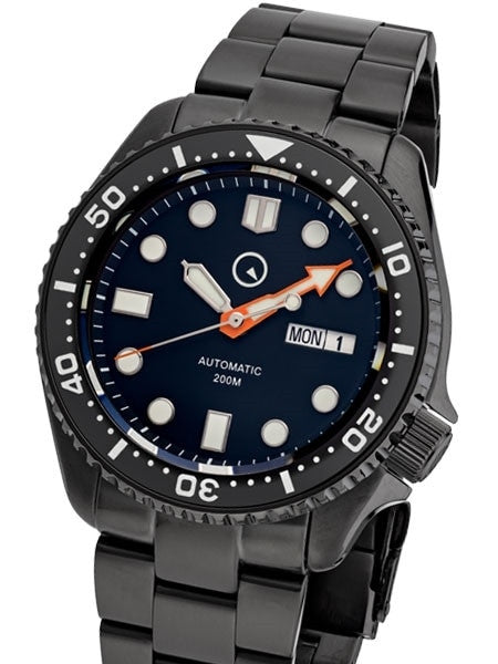 Islander Black Dial Automatic Dive Watch with DLC Case and Bracelet, AR Sapphire Crystal, and Luminous Ceramic Bezel Insert #ISL-34