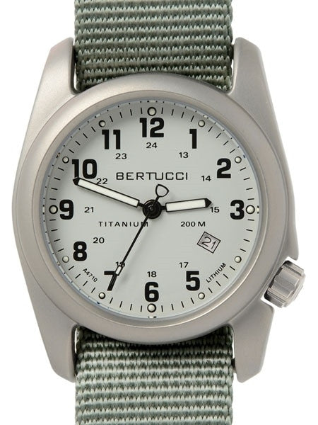 Bertucci A-2T Silver Dial Titanium Watch with Olive Nylon Strap #12703