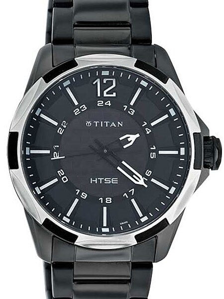 Titan HTSE Solar Powered Quartz Watch with Black Dial and Black PVD Bracelet #1573KM01