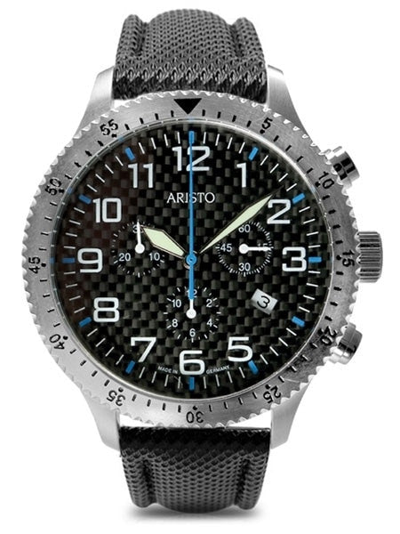 Aristo Aviator Style Quartz Chronograph Watch with Carbon Fiber Dial #7H106BN