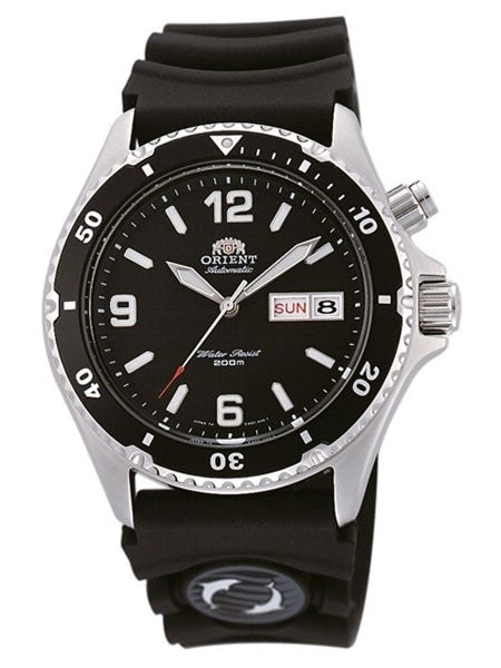 Orient Black Dial Automatic Dive Watch with Rubber Dive Strap #EM65004B