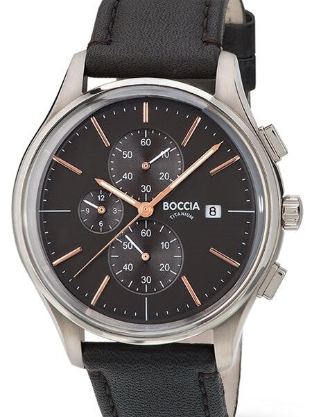 Boccia Mens Quartz Chronograph Watch with 12-Hour Totalizer and 41mm Titanium Case #3756-02