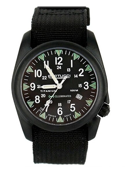 Bertucci A-4T Vintage 44 Black Titanium Watch w/ Tritium Tube Lights #13420