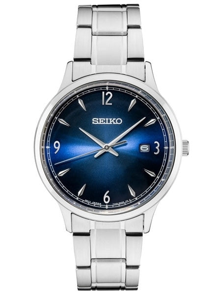 Seiko 40mm Classic Quartz Watch with Radiant Blue Dial and Stainless Steel Bracelet #SGEH89