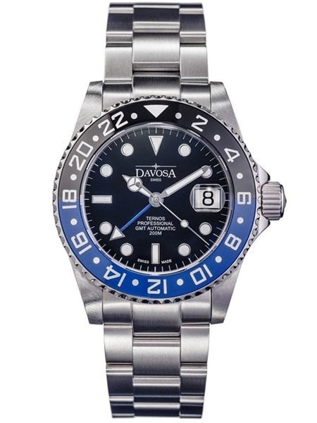 Davosa Ternos Swiss Automatic 200 Meter GMT Dual-Time Watch with "Batman" Ceramic Bezel #16157145