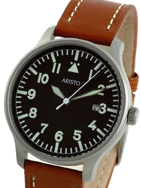 Aristo 3H84 Quartz Aviator Style Watch with Sandblasted Case
