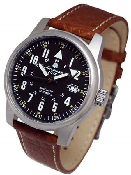 Aeromatic 1912 Automatic Aviator Watch with Brown Strap #A1027 Brown