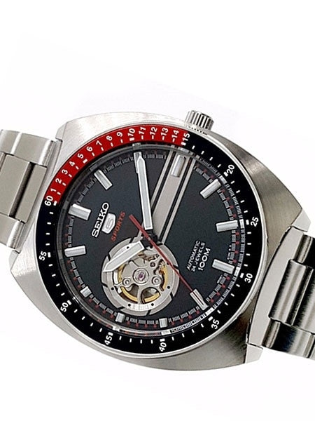 Seiko 44mm Sports 5 Automatic 24-Jewel Watch with an Open Heart Black Dial #SSA329K1