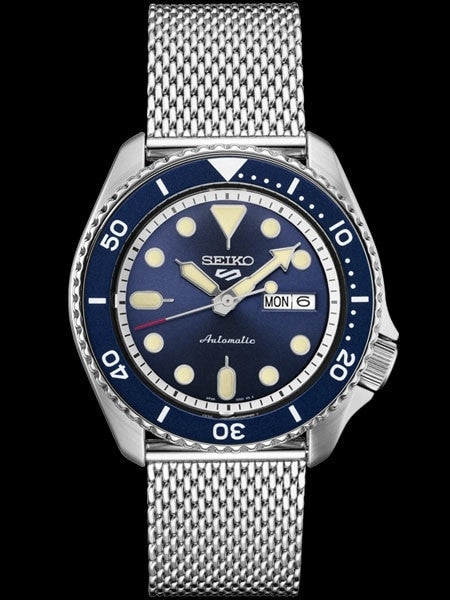 Seiko 5 Sports 24-Jewel Automatic Watch with Blue Dial and Mesh Bracelet #SRPD71