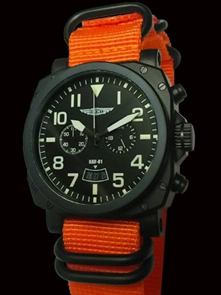 Trintec Chronograph with Black PVD Case and Orange Nylon Strap #NAV-01WO