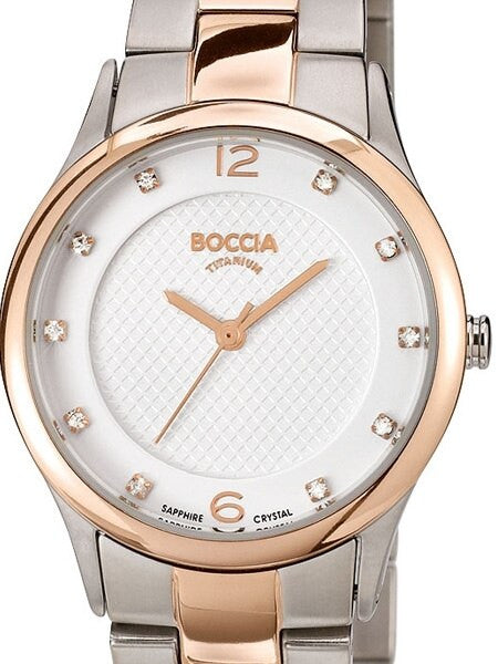 Boccia Ladies Quartz Watch with Rose Goldtone on Titanium Case and Bracelet #3227-04