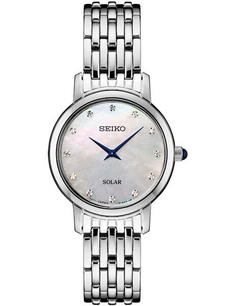 Seiko Solar Dress Watch with with Diamond Hour Markers, Mother of Pearl Dial #SUP397
