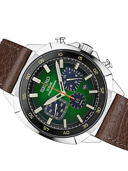 Seiko Solar Quartz Chronograph with Stop-Watch and 24-hour Sub-Dial  #SSC513