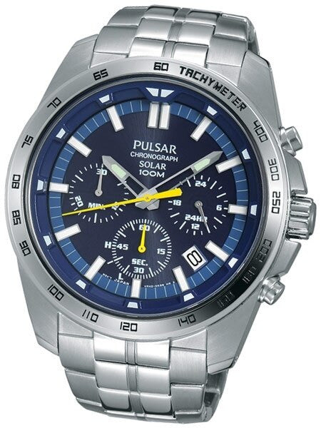 Pulsar Solar Quartz Chronograph Watch with Stopwatch and 24-Hour Sub-Dial #PZ5001