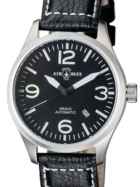 Air Blue Bravo Automatic Pilot Watch with 44mm Case, Sapphire Crystal #BRAVOAUTOSSBLK