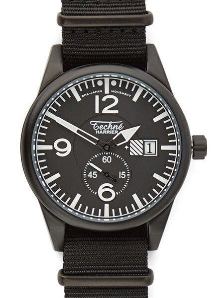 Techne Harrier Aviator Quartz Watch with 41mm Black Aluminium Case  #388.123