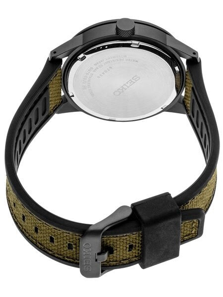 Seiko 41mm Big Date Quartz Sport Watch with Carbon Fiber Style Dial #SUR325