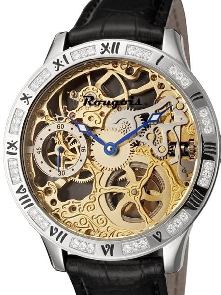 Limited Edition Rougois skeleton watch Steel with Crystals on the bezel #2270M-S-1