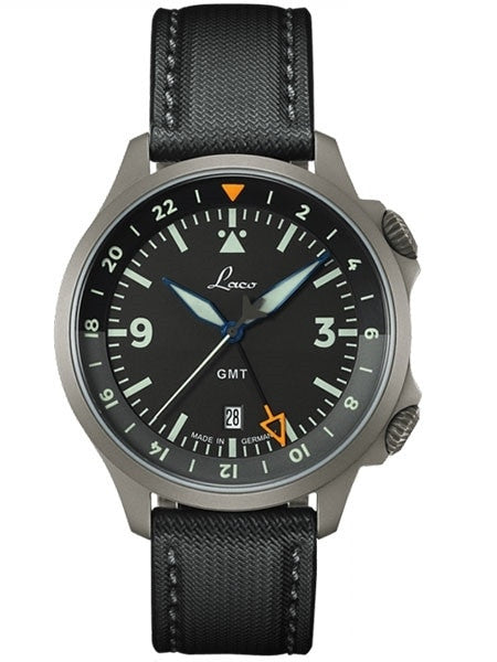 Laco Frankfurt Swiss Automatic GMT Dual-Time Pilot Watch with Double-Dome AR Sapphire Crystal #862120